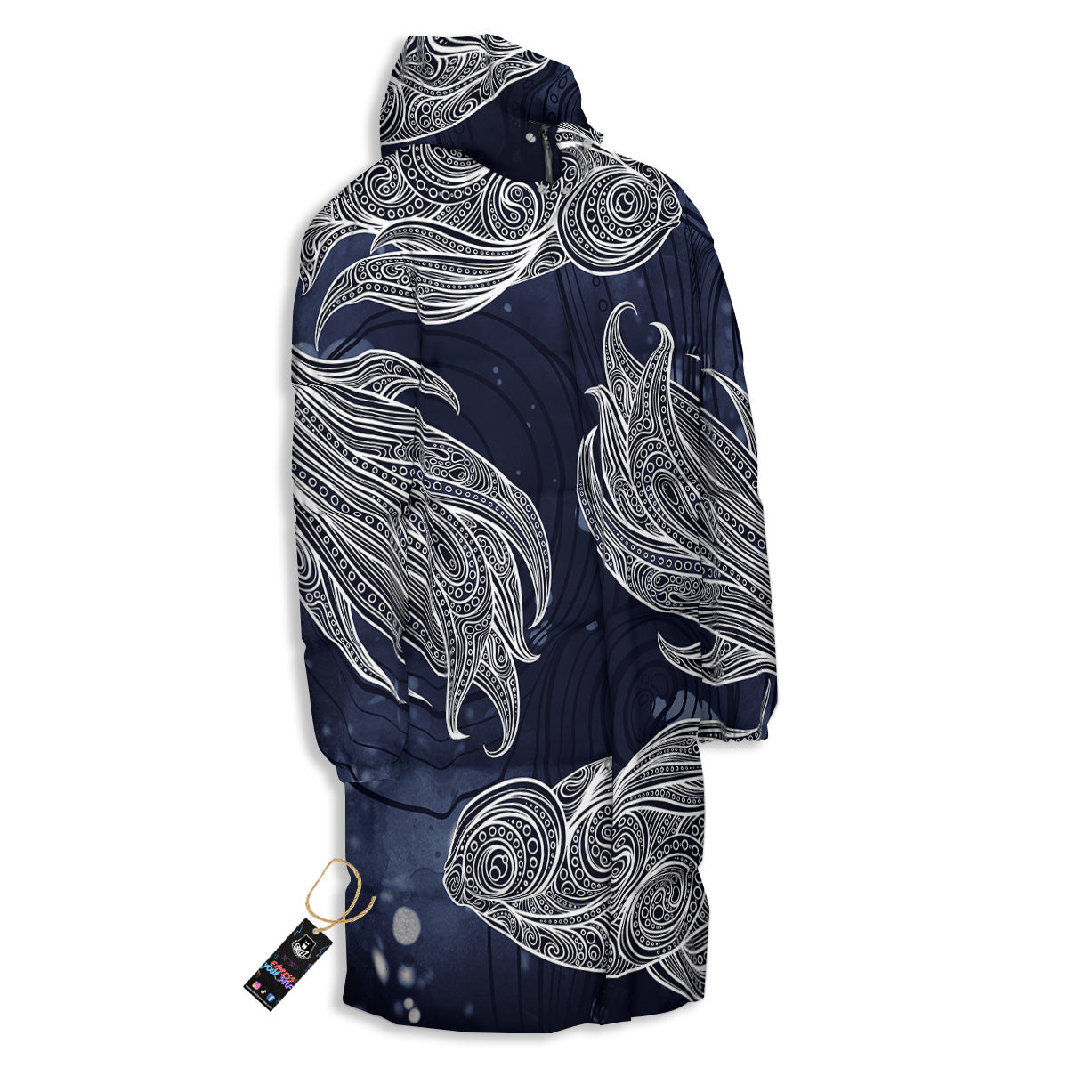 Fish Bohemian Spiritual Print Long Down Jacket