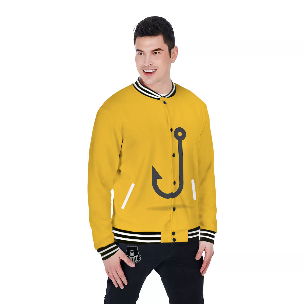 Fishing Hooks Print Baseball Jacket-grizzshop
