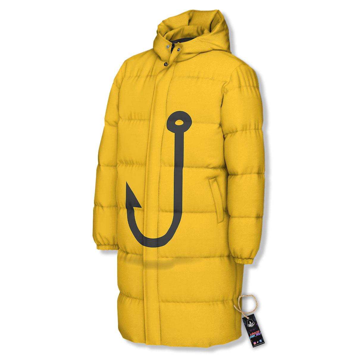 Fishing Hooks Print Long Down Jacket-grizzshop