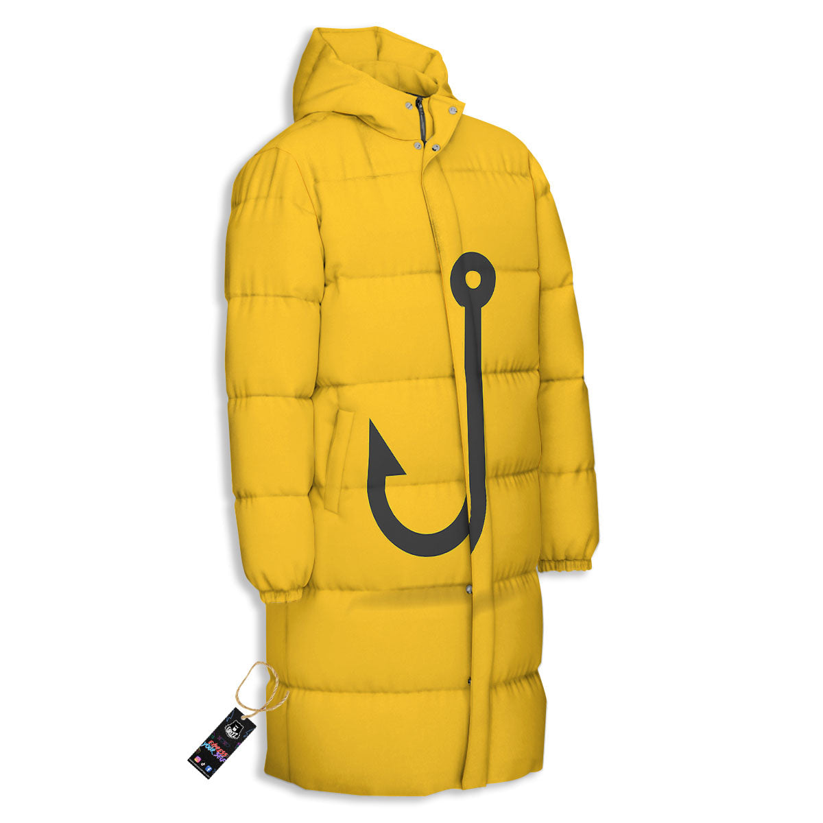 Fishing Hooks Print Long Down Jacket-grizzshop
