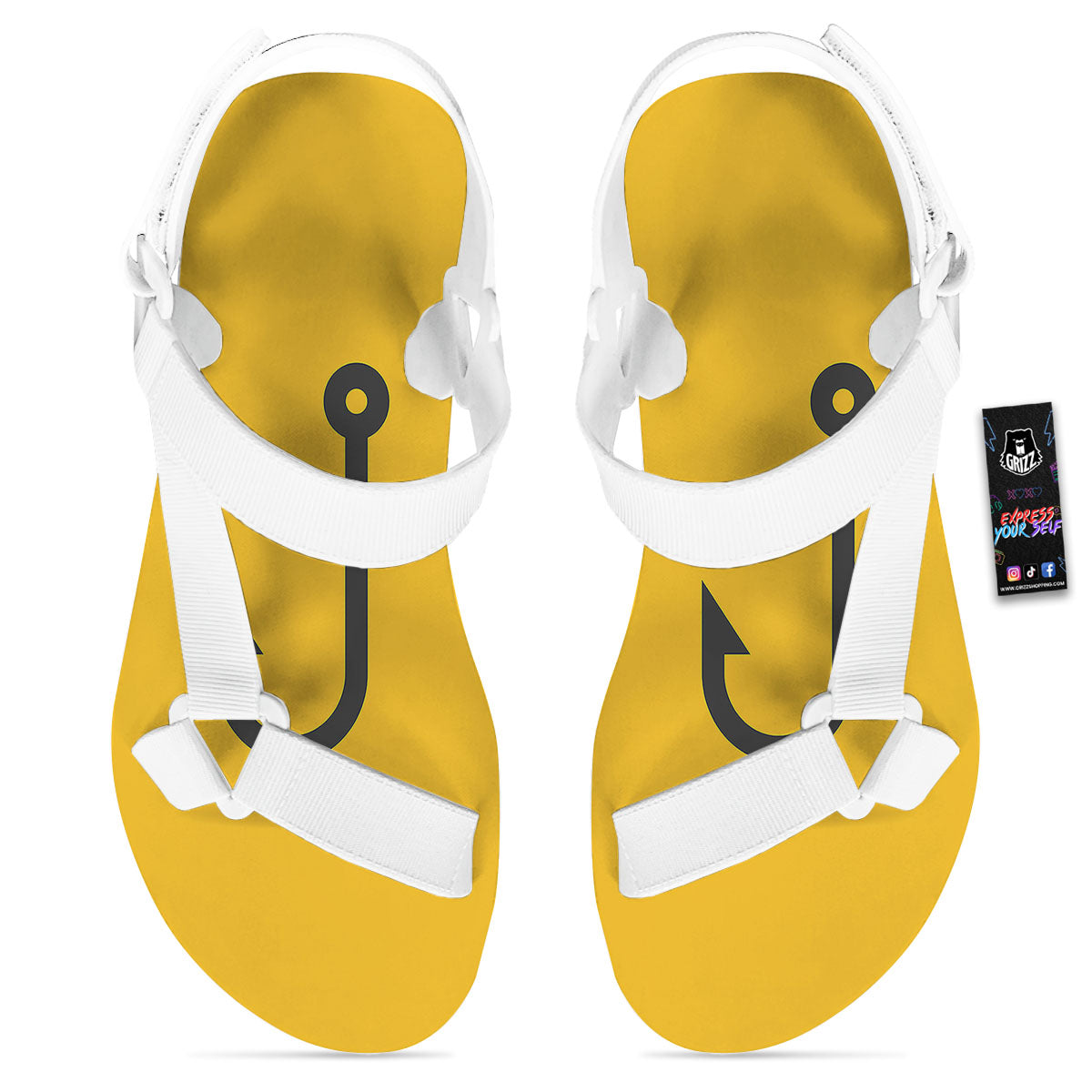 Fishing Hooks Print White Open Toe Sandals-grizzshop