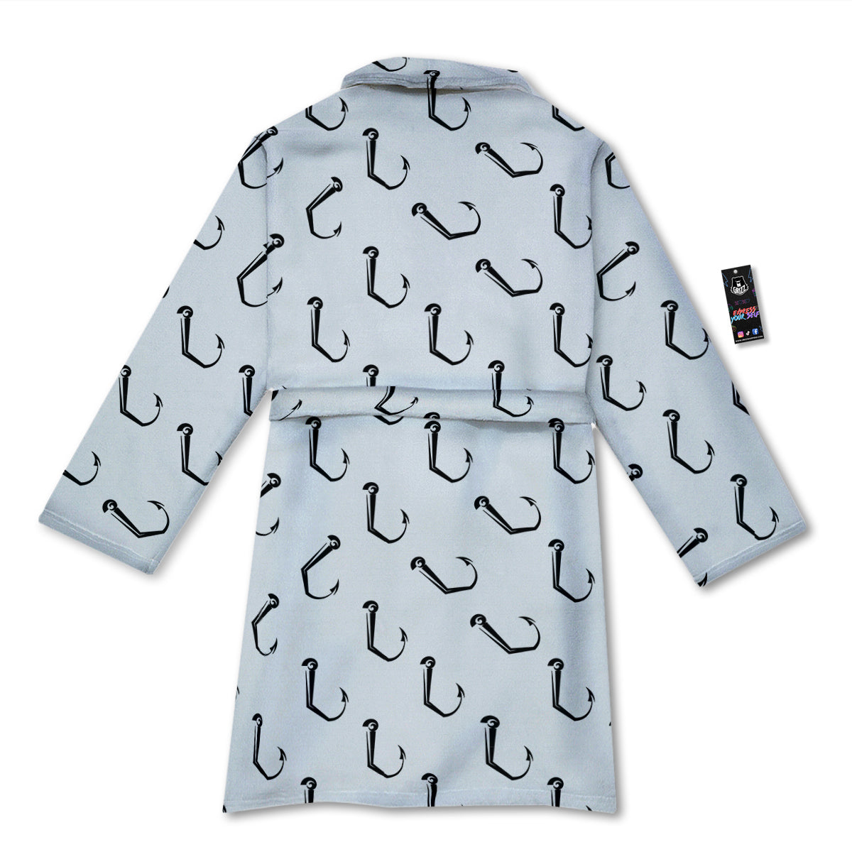 Fishing Hooks White And Black Print Pattern Bathrobe-grizzshop