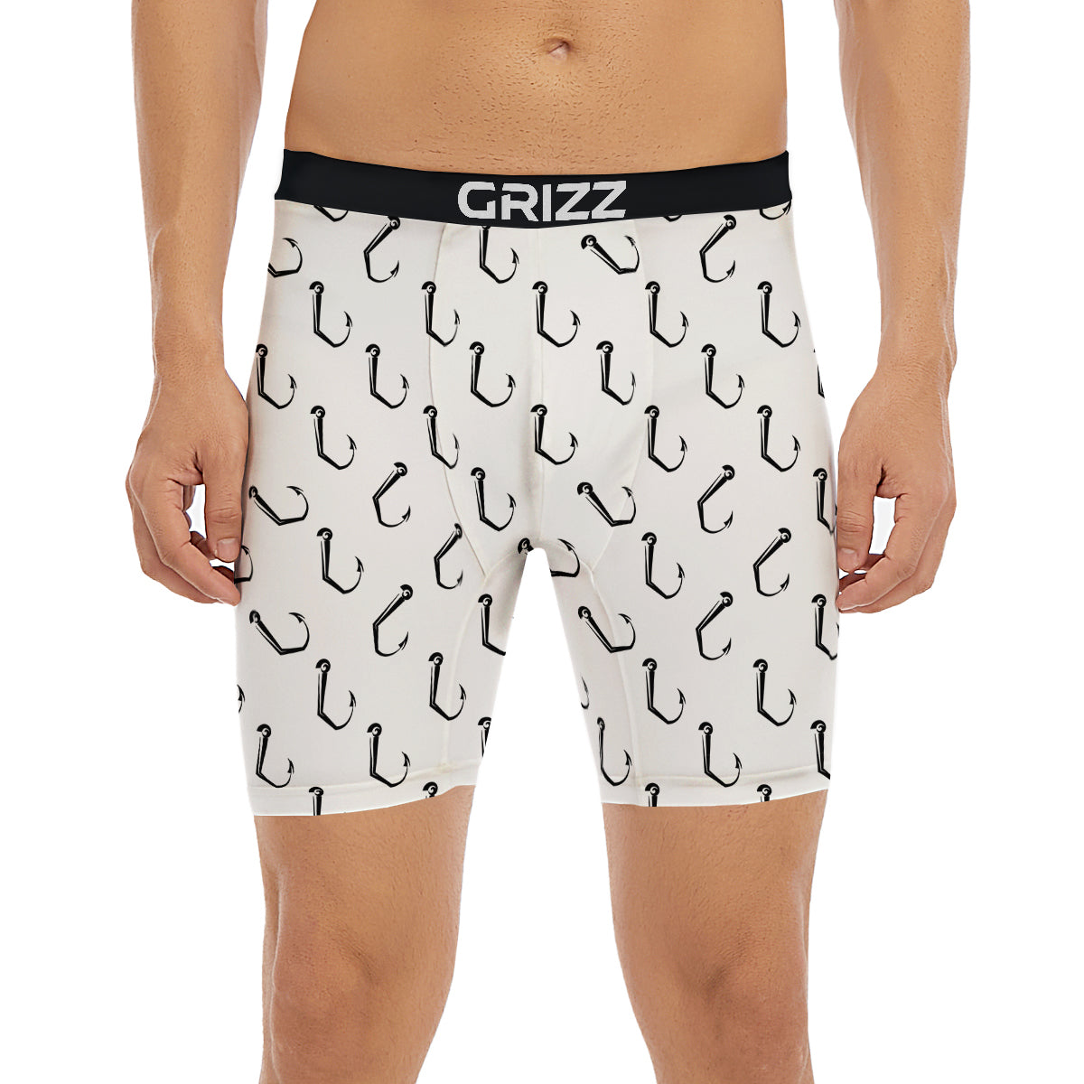 Fishing Hooks White And Black Print Pattern Boxer Briefs-grizzshop