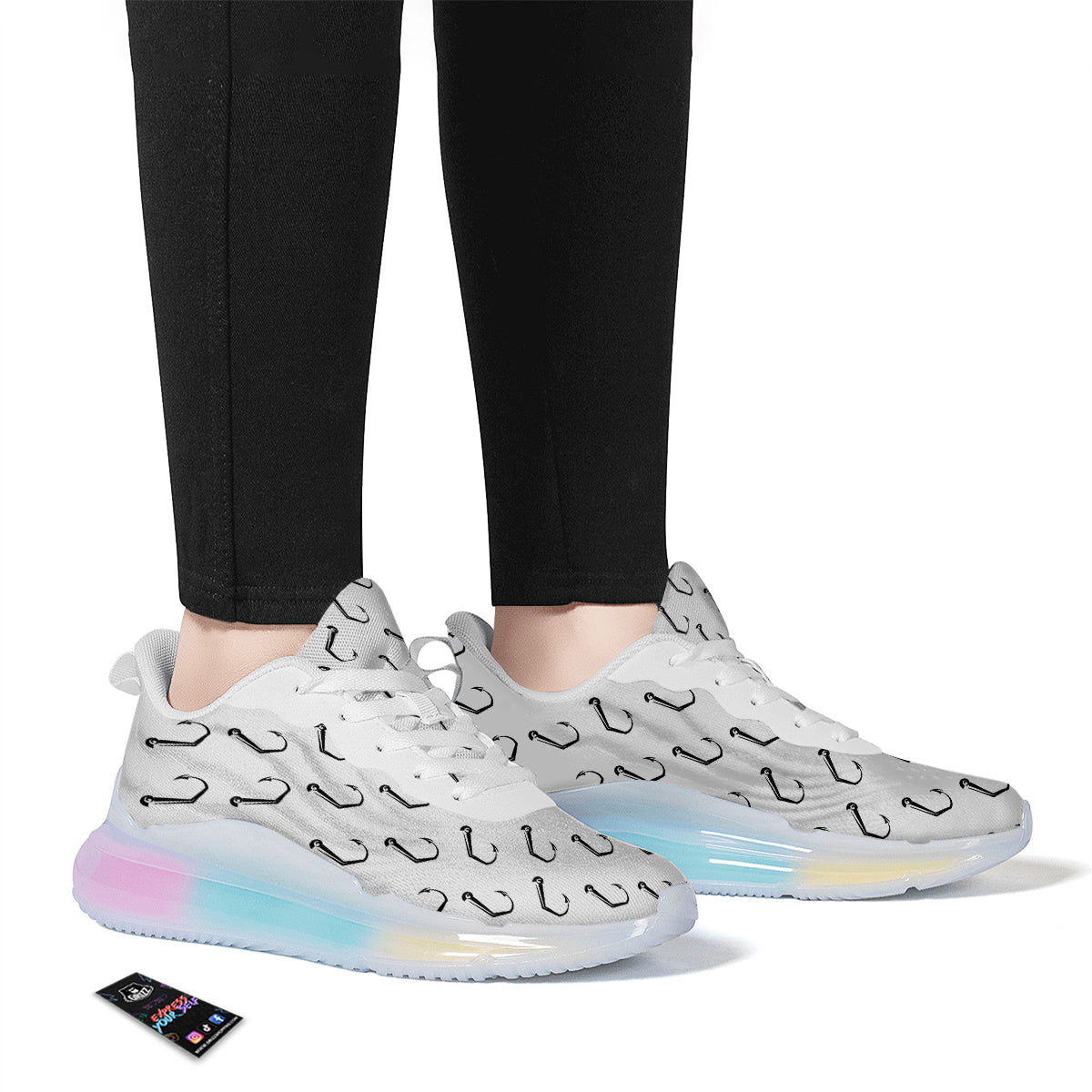 Fishing Hooks White And Black Print Pattern Running Sneakers-grizzshop