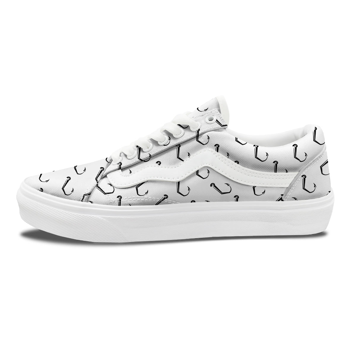 Fishing Hooks White And Black Print Pattern Skate Shoes-grizzshop