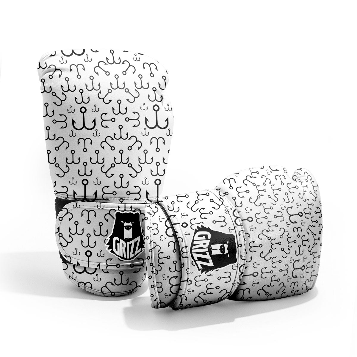 Fishing Hooks White And Black Print Pro Boxing Glove