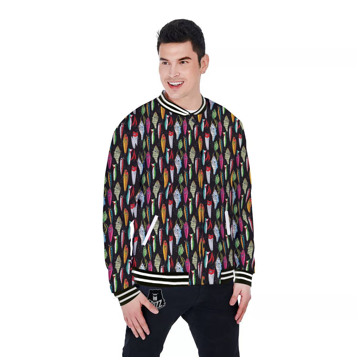 Fishing Print Pattern Baseball Jacket-grizzshop
