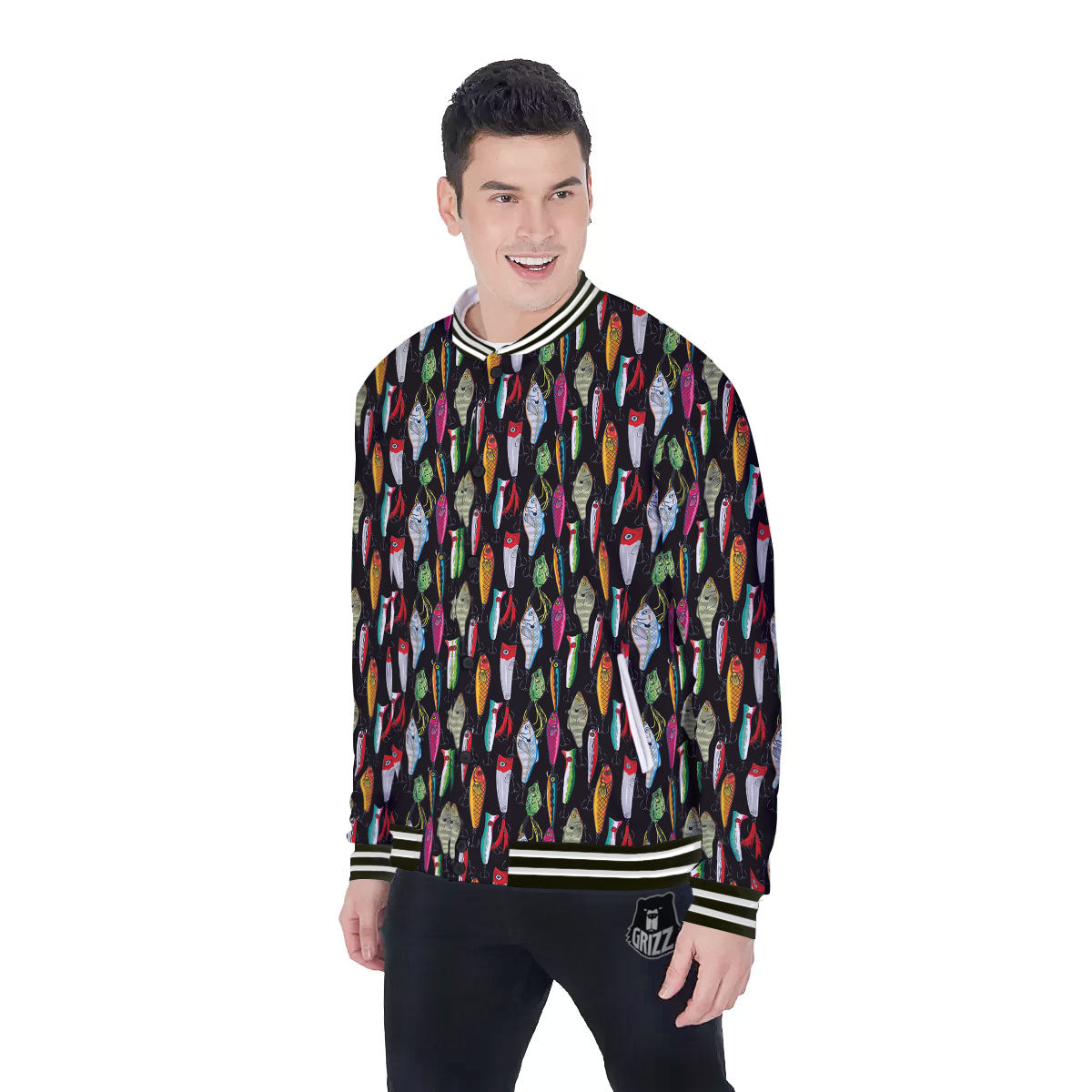 Fishing Print Pattern Baseball Jacket-grizzshop