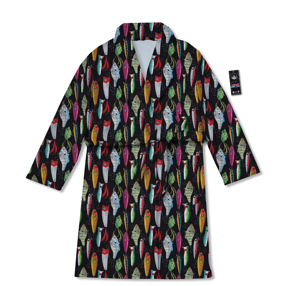 Fishing Print Pattern Bathrobe-grizzshop