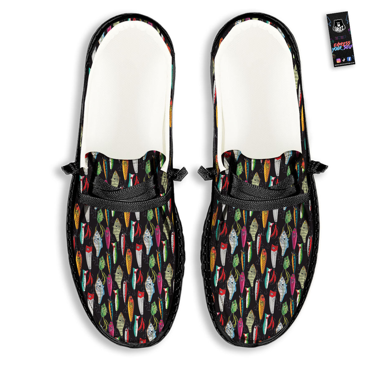 Fishing Print Pattern Black Loafers-grizzshop
