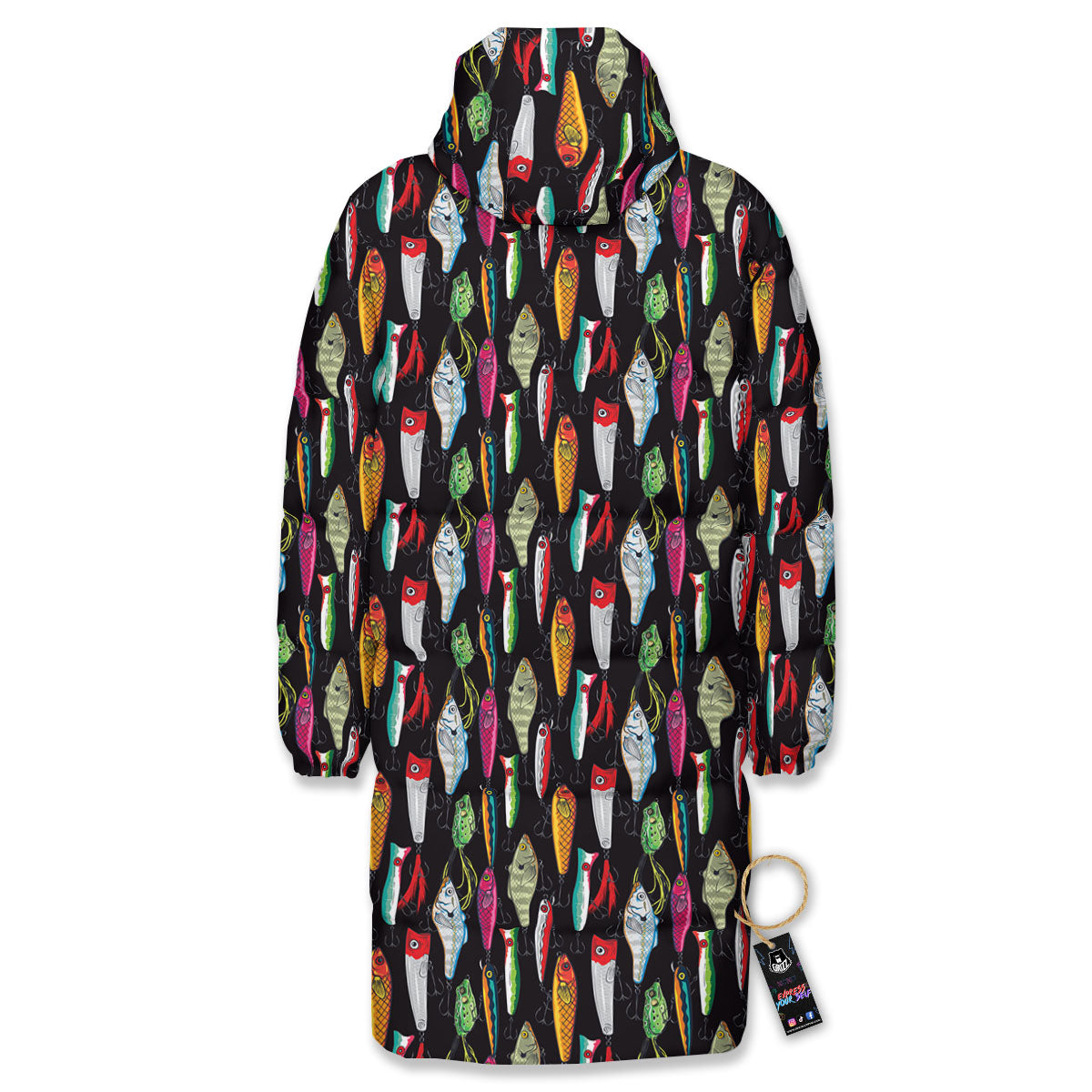 Fishing Print Pattern Long Down Jacket-grizzshop