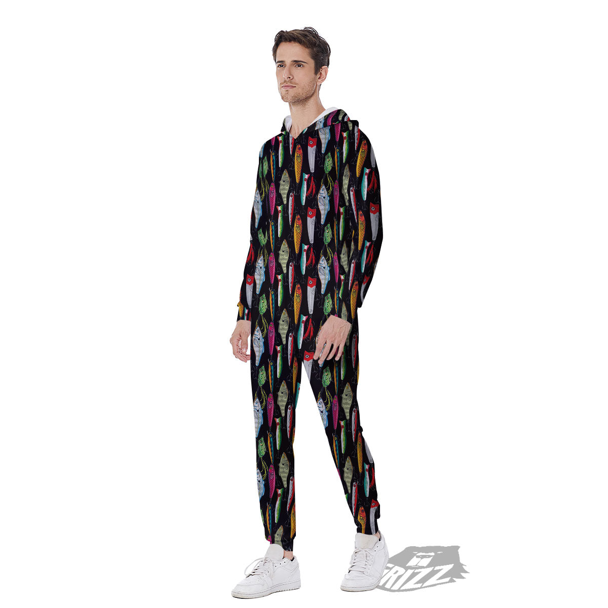 Fishing Print Pattern Men's Jumpsuit-grizzshop