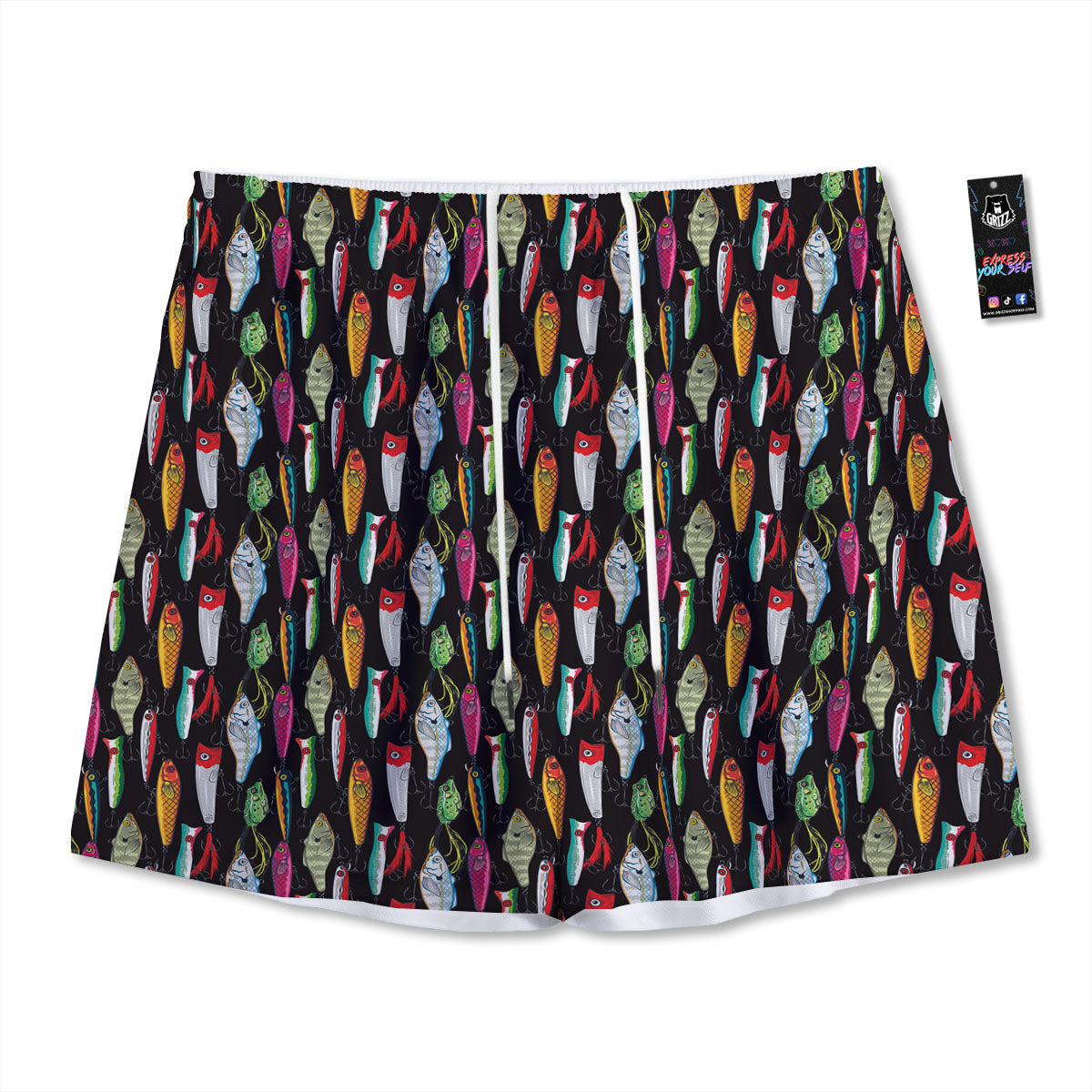 Fishing Print Pattern Mesh Shorts