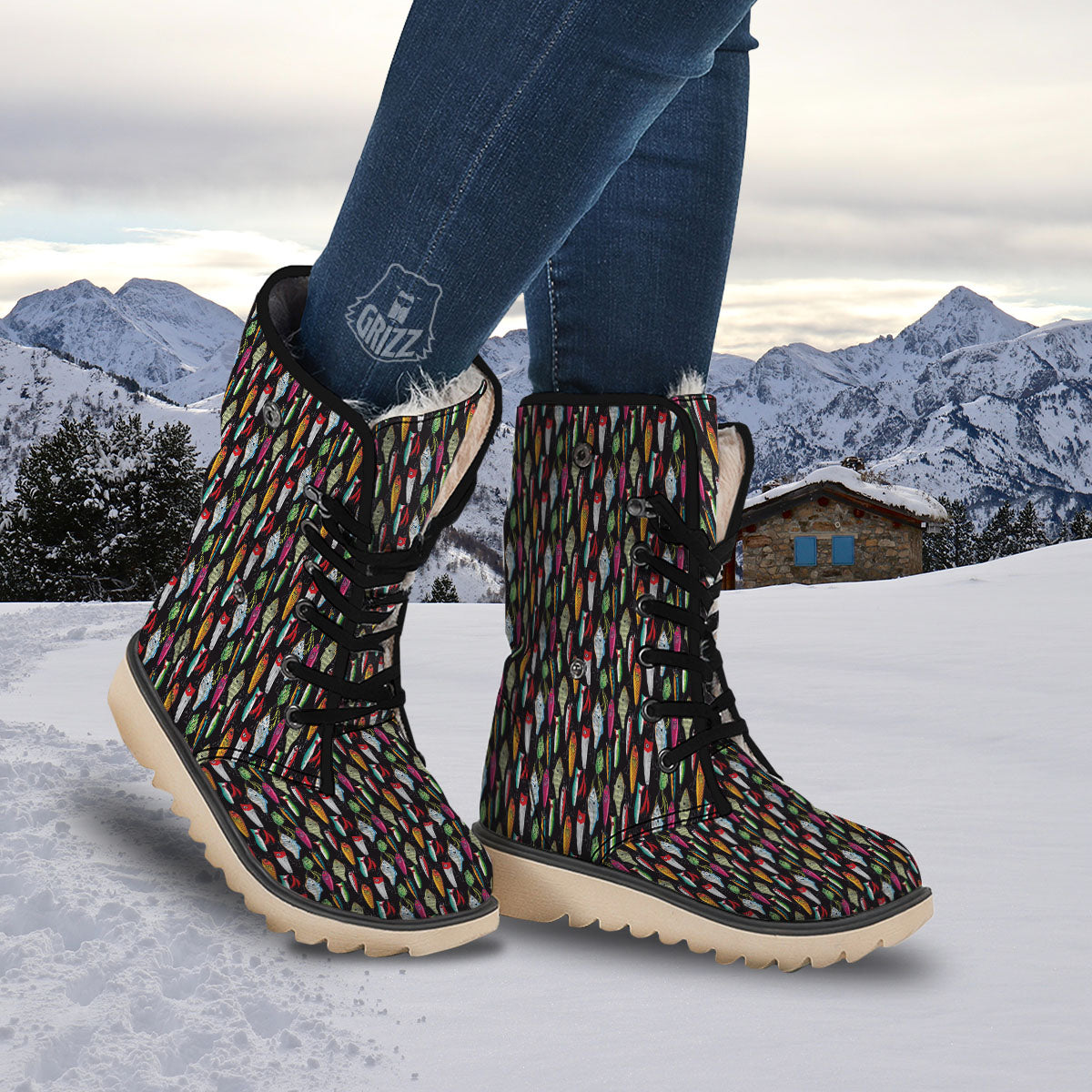 Fishing Print Pattern Snow Boots-grizzshop