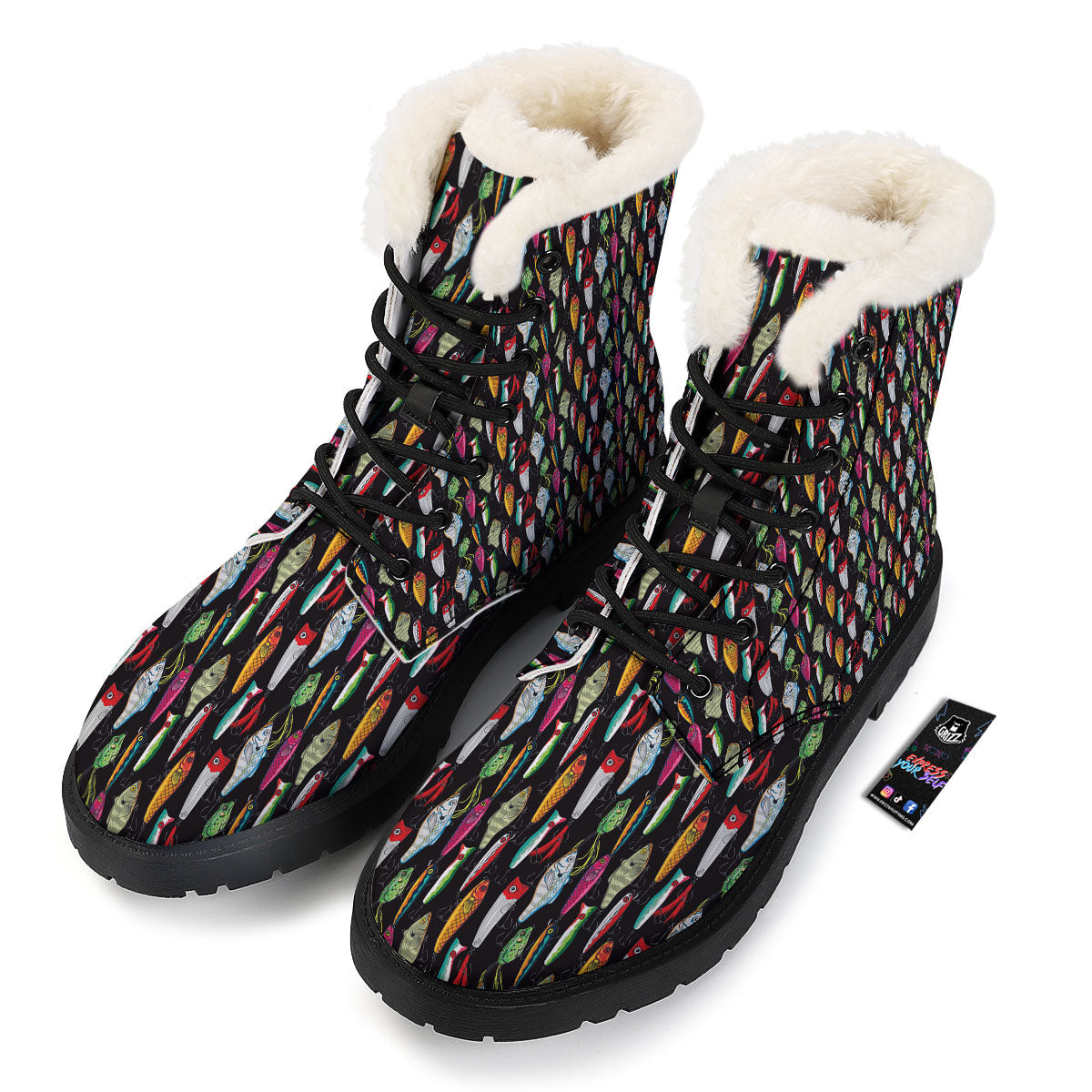 Fishing Print Pattern Winter Boots-grizzshop