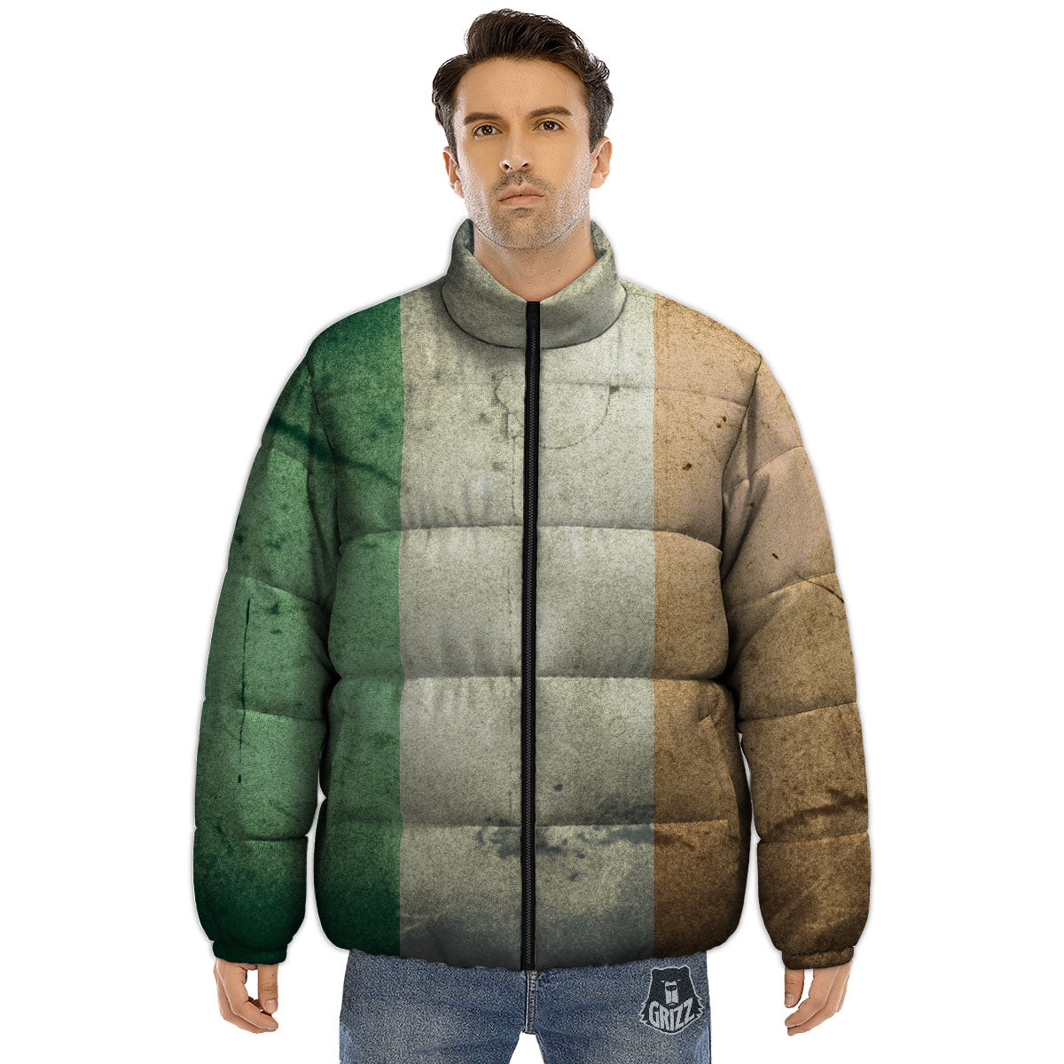 Flag Irish Print Puffer Jacket-grizzshop
