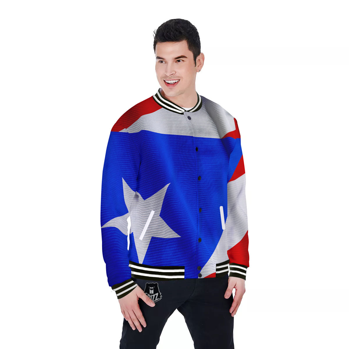 Flag Puerto Rican Print Baseball Jacket-grizzshop