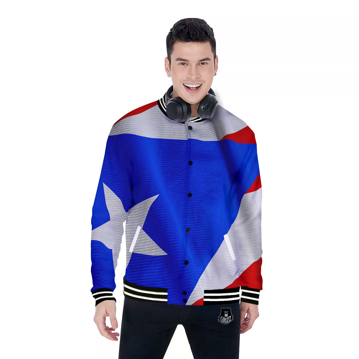 Flag Puerto Rican Print Baseball Jacket-grizzshop