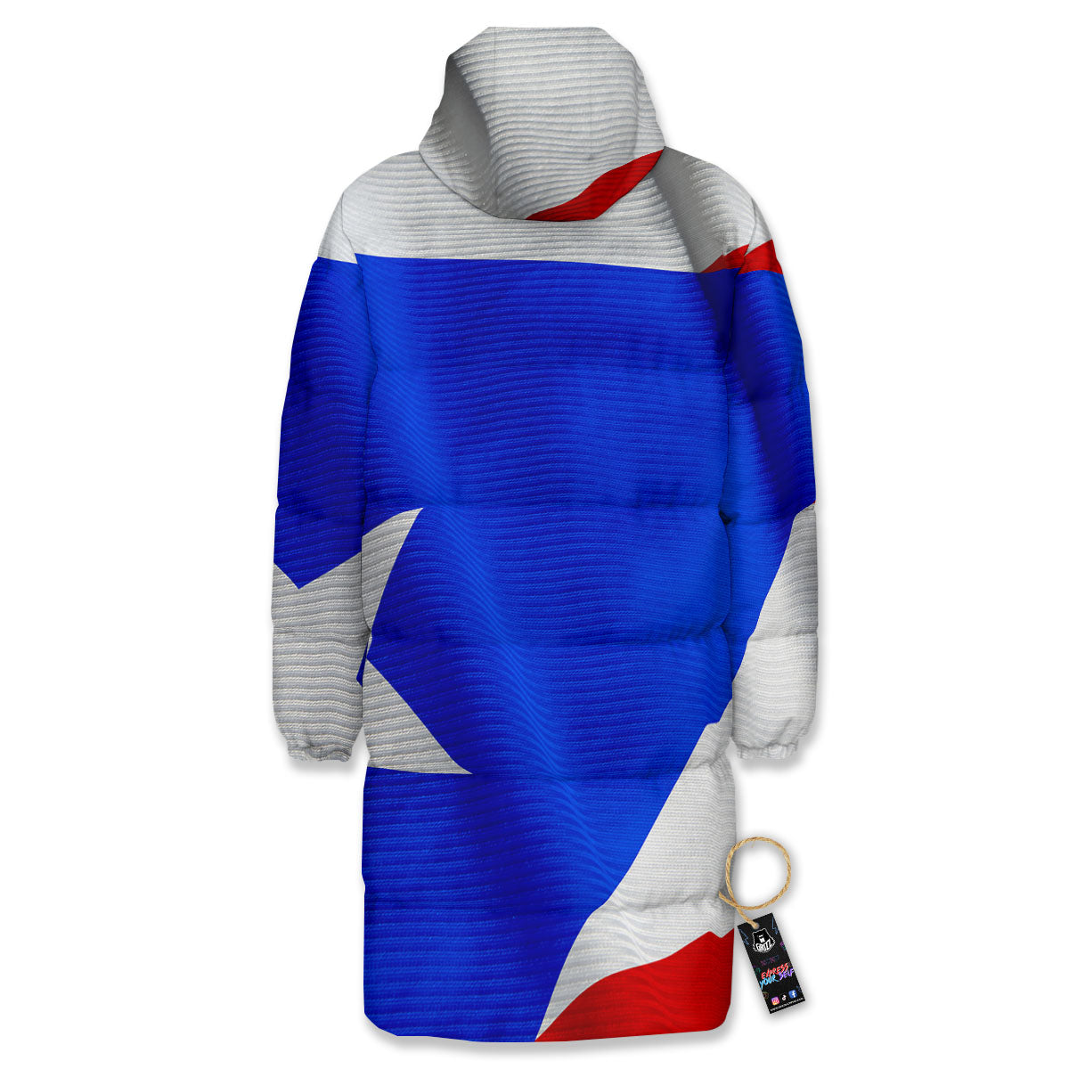 Flag Puerto Rican Print Long Down Jacket-grizzshop