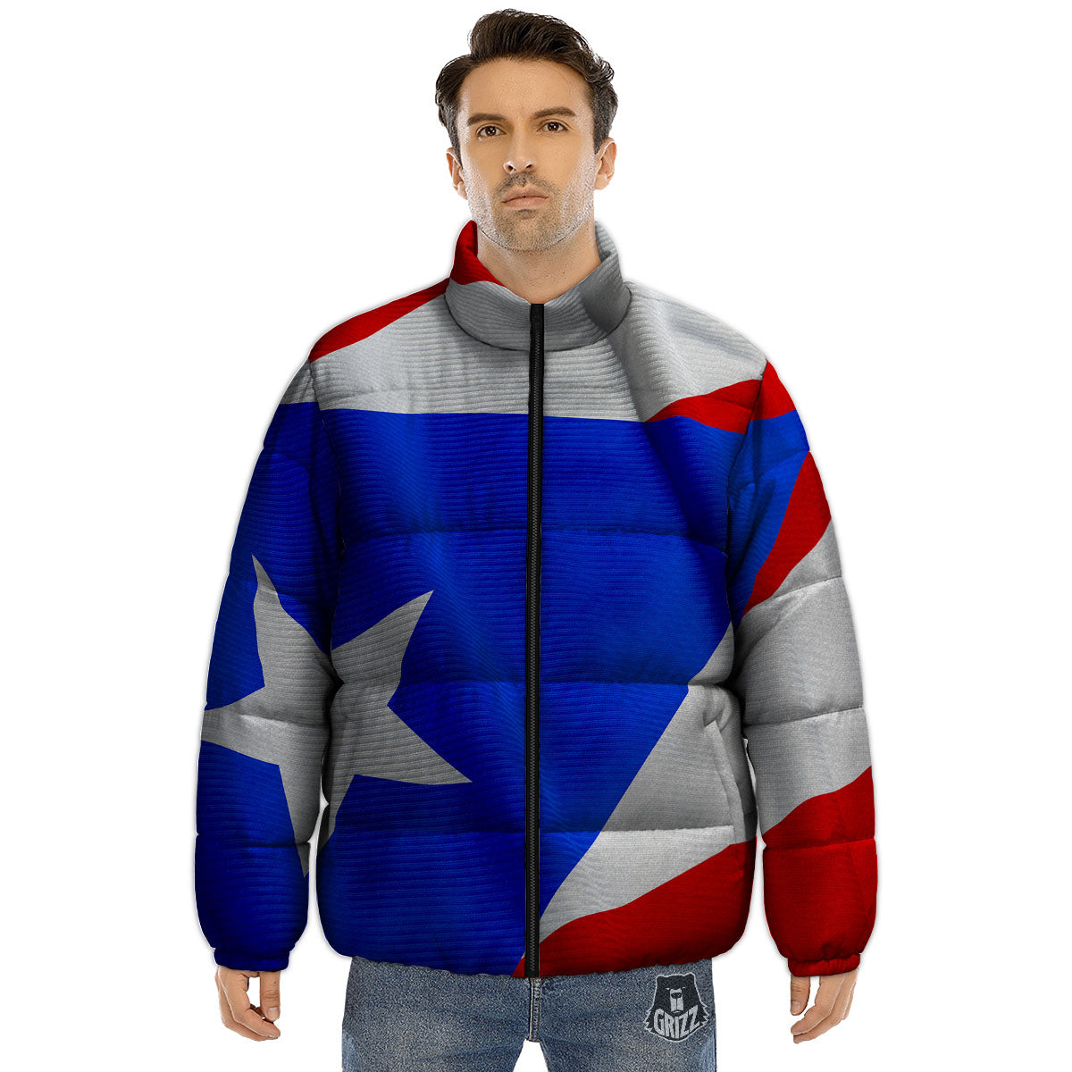 Flag Puerto Rican Print Puffer Jacket-grizzshop