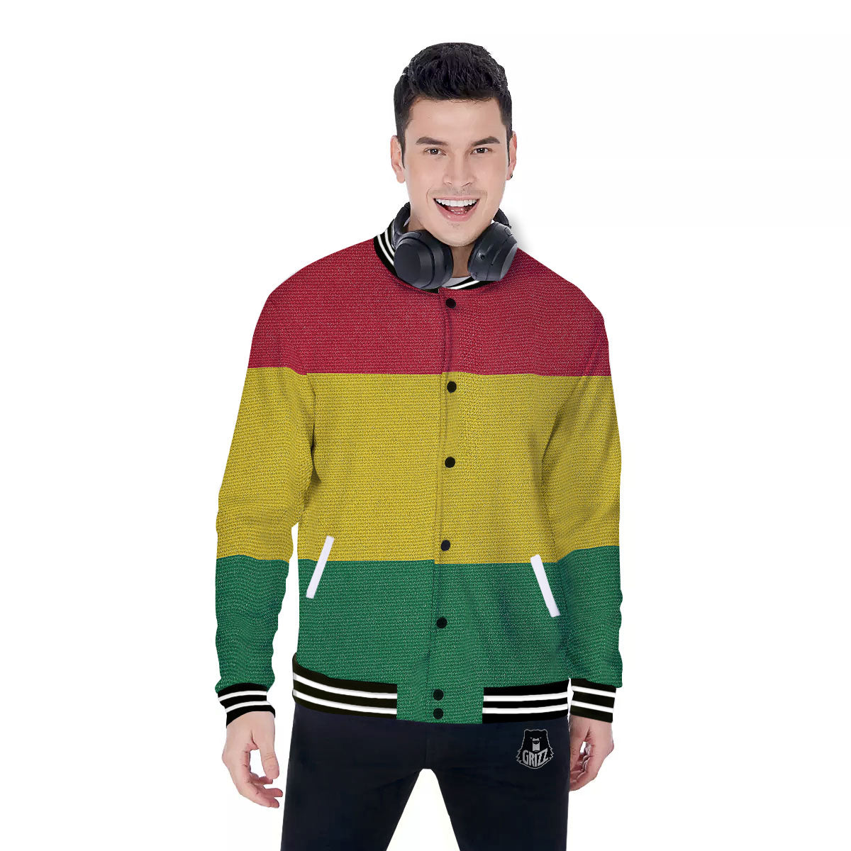 Flag Rasta Print Baseball Jacket-grizzshop