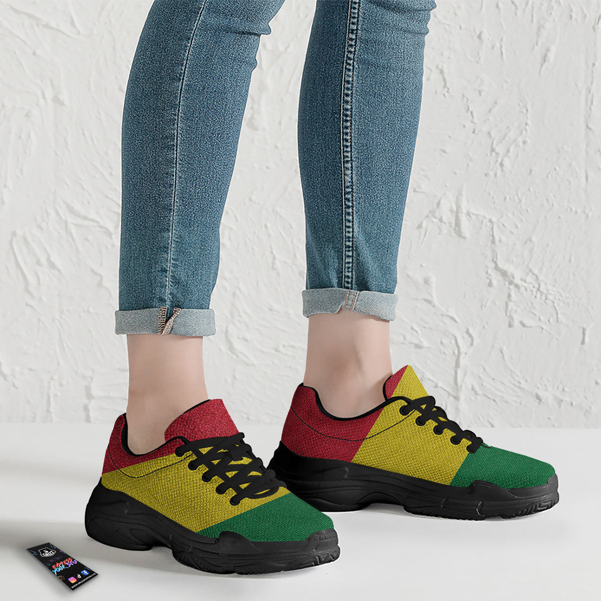 Flag Rasta Print Black Chunky Shoes-grizzshop