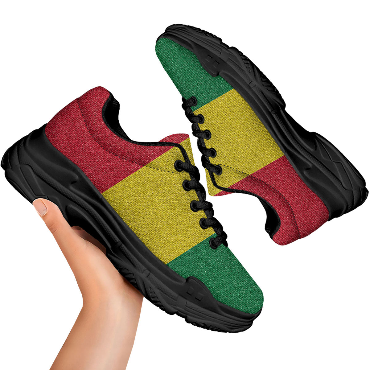 Flag Rasta Print Black Chunky Shoes-grizzshop