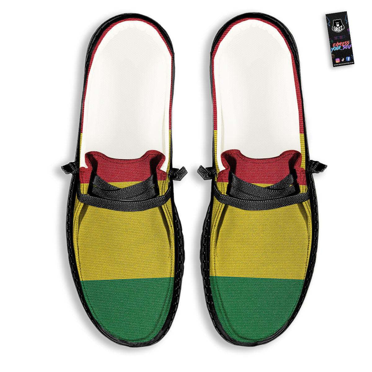 Flag Rasta Print Black Loafers-grizzshop