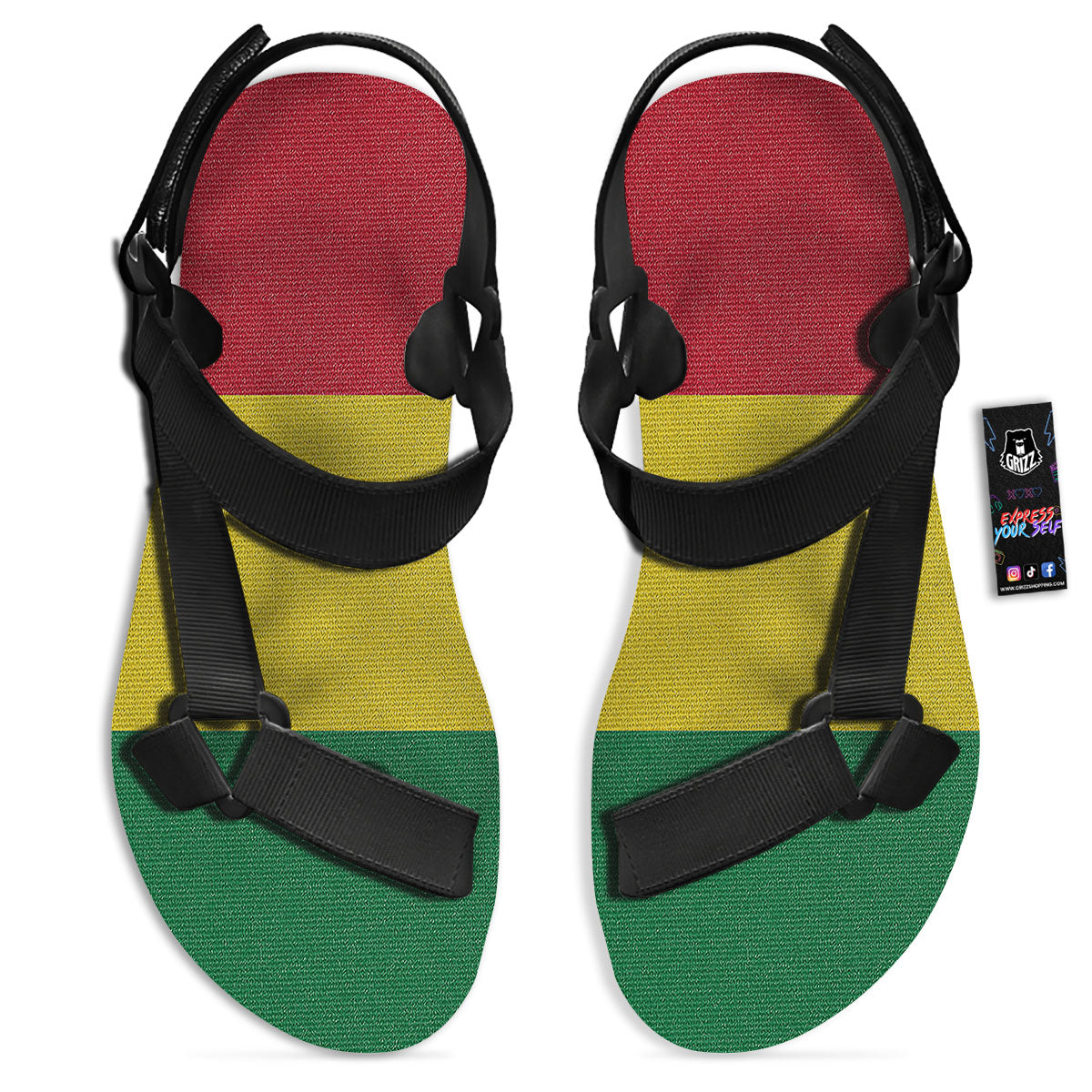 Flag Rasta Print Black Open Toe Sandals-grizzshop