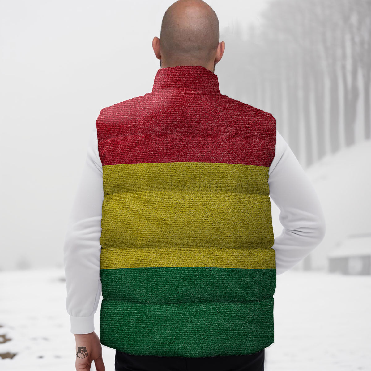 Flag Rasta Print Down Vest-grizzshop