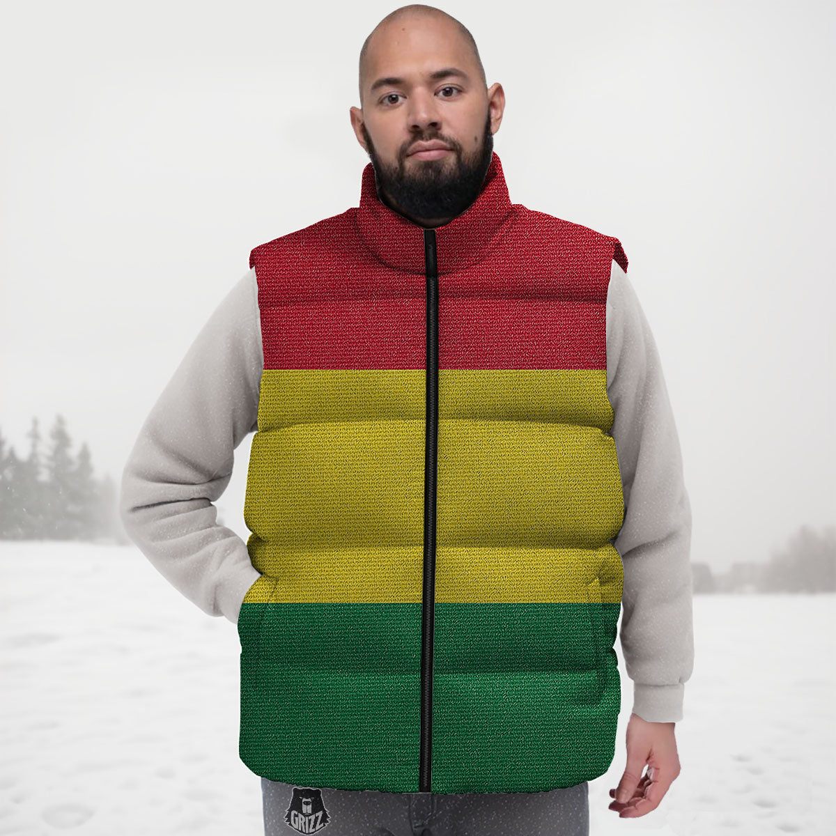 Flag Rasta Print Down Vest-grizzshop