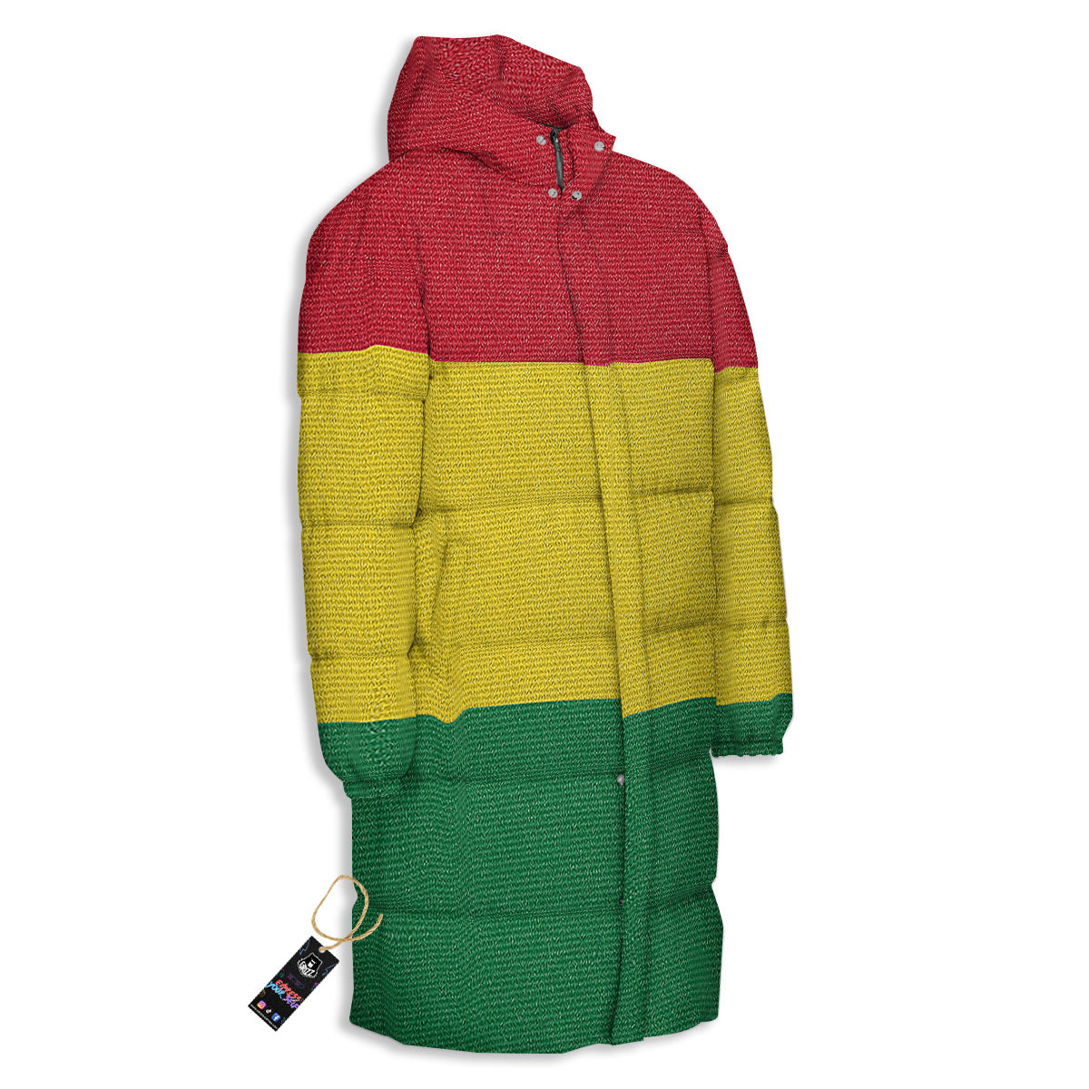 Flag Rasta Print Long Down Jacket-grizzshop