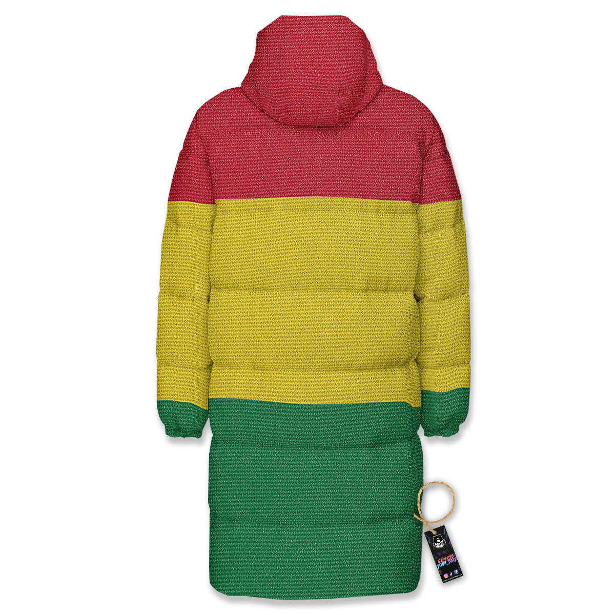 Flag Rasta Print Long Down Jacket-grizzshop