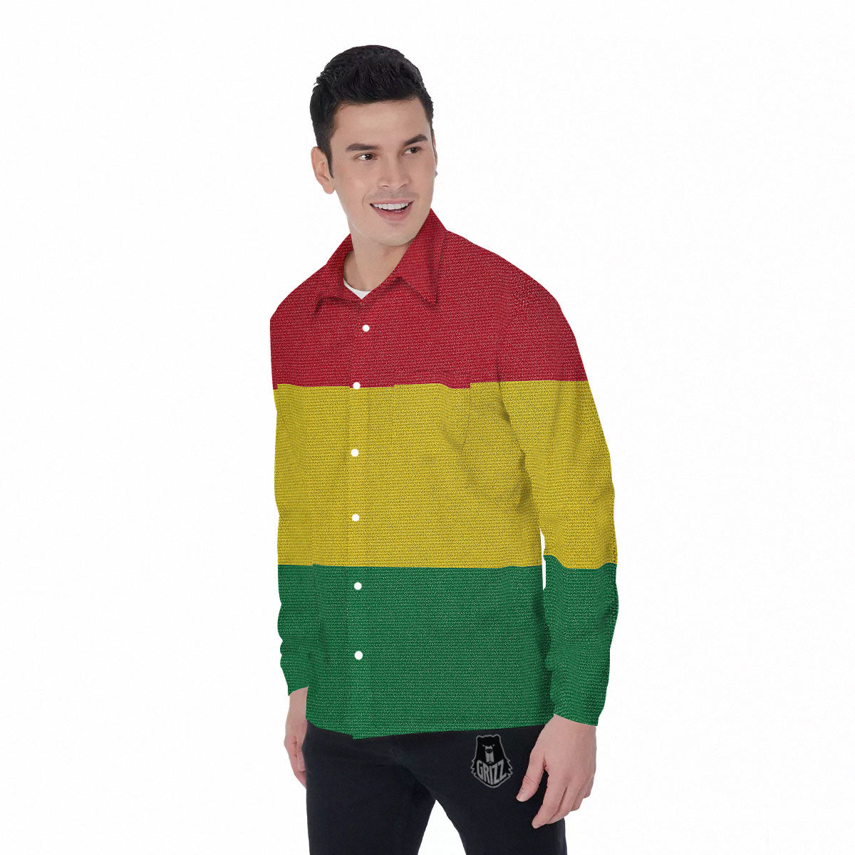 Flag Rasta Print Men's Long Sleeve Shirts-grizzshop
