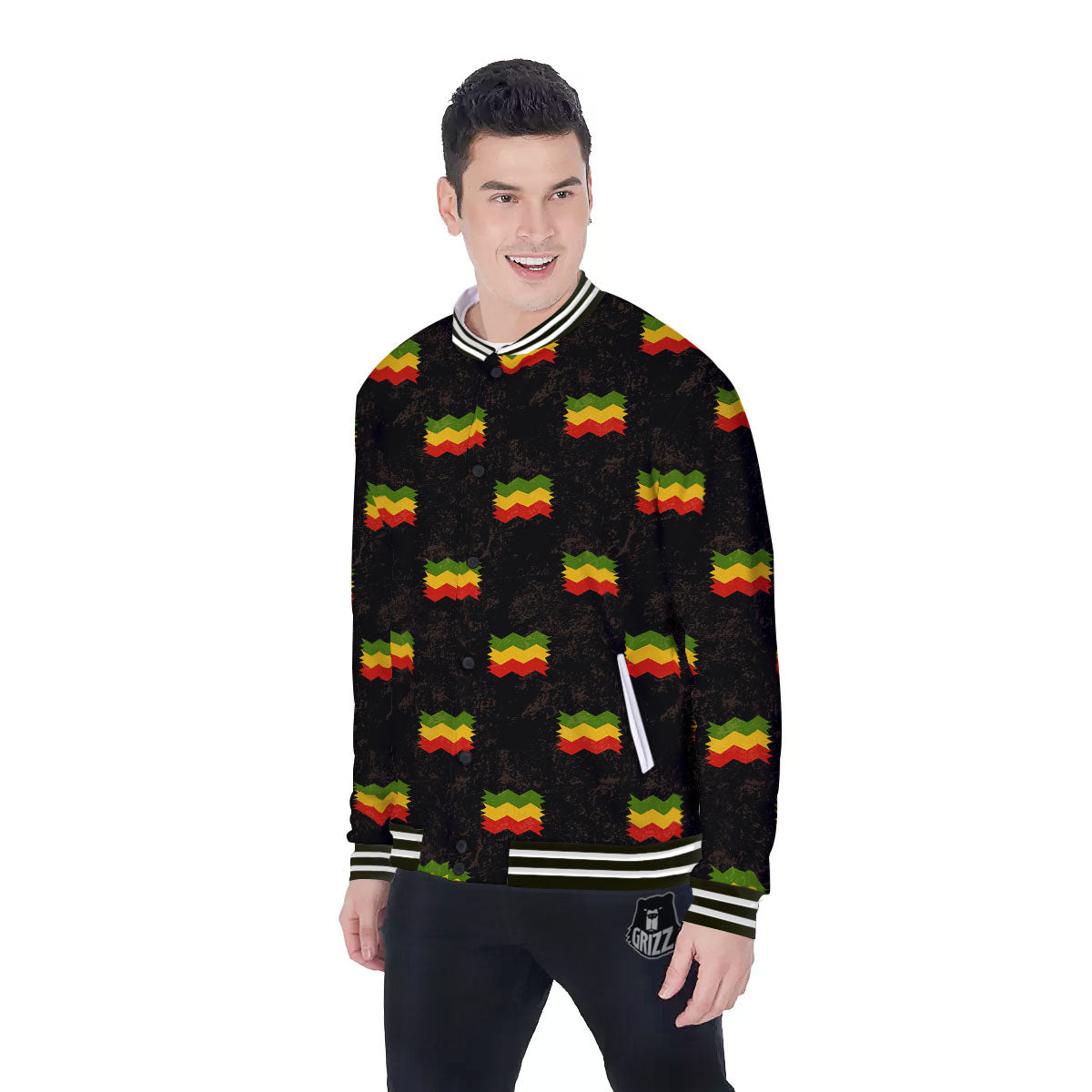 Flag Rasta Print Pattern Baseball Jacket-grizzshop