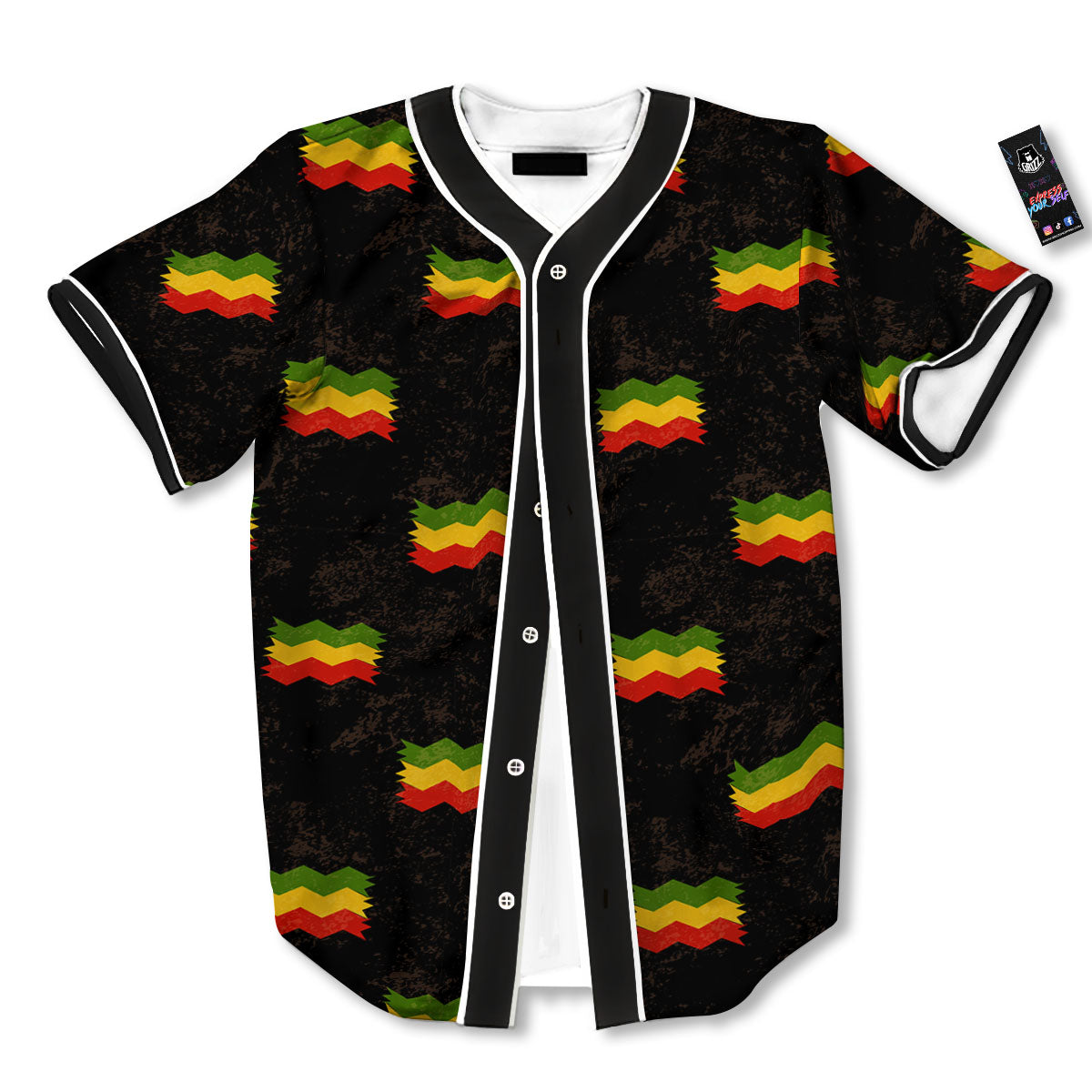 Flag Rasta Print Pattern Baseball Jersey-grizzshop
