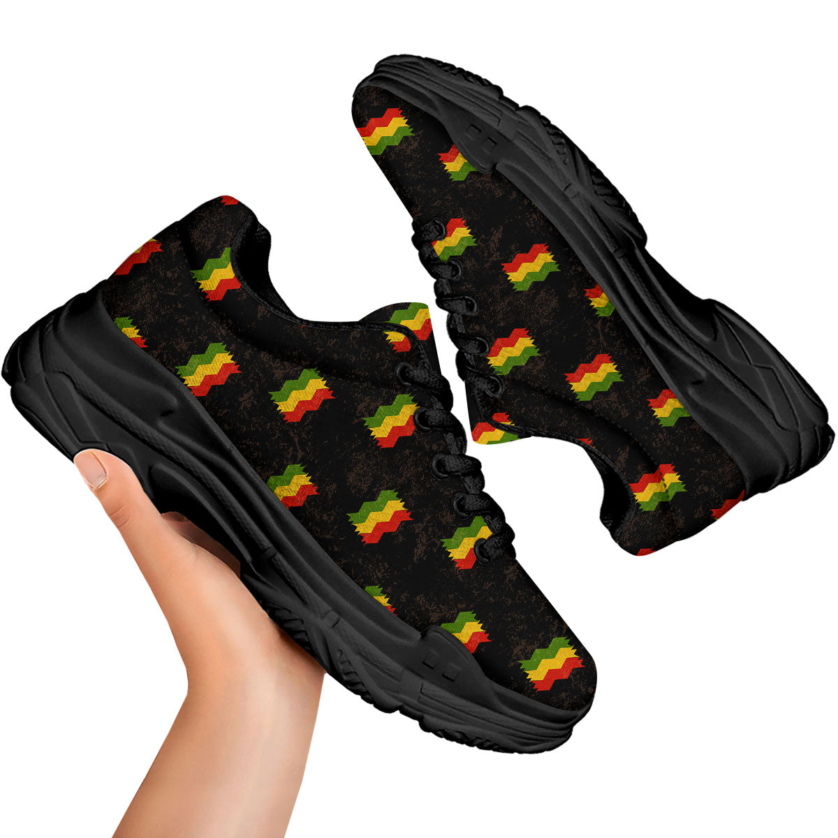 Flag Rasta Print Pattern Black Chunky Shoes-grizzshop