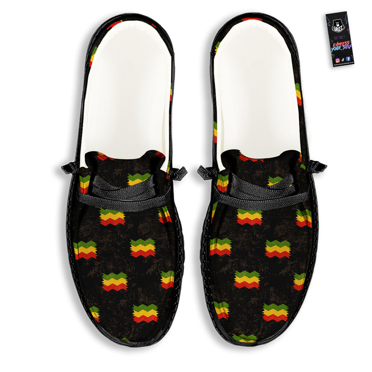 Flag Rasta Print Pattern Black Loafers-grizzshop