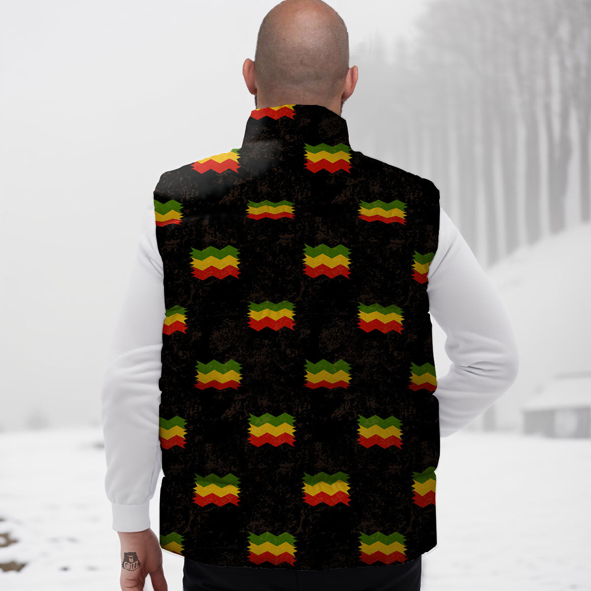Flag Rasta Print Pattern Down Vest