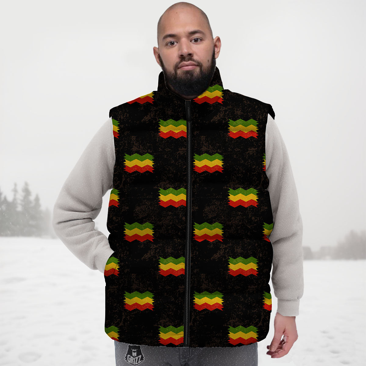 Flag Rasta Print Pattern Down Vest