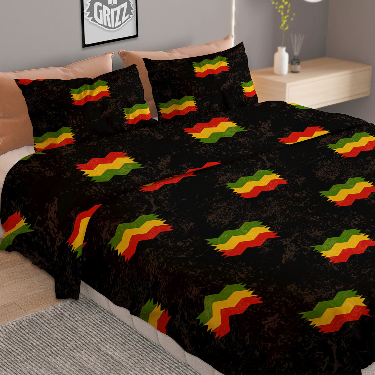 Flag Rasta Print Pattern Duvet Cover Bedding Set-grizzshop