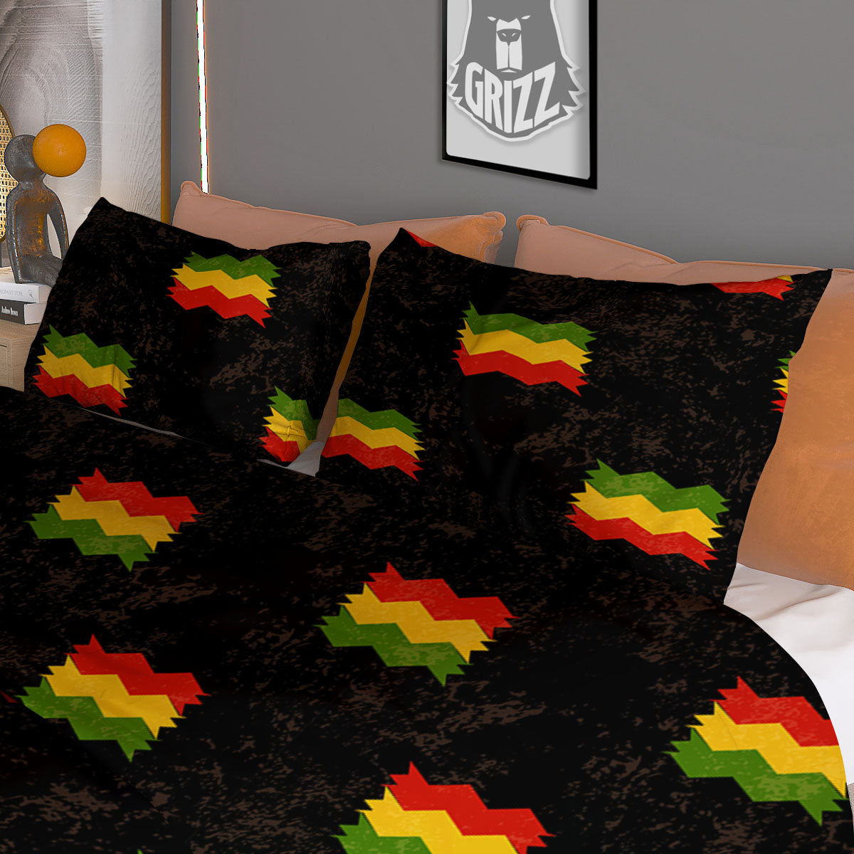 Flag Rasta Print Pattern Duvet Cover Bedding Set-grizzshop