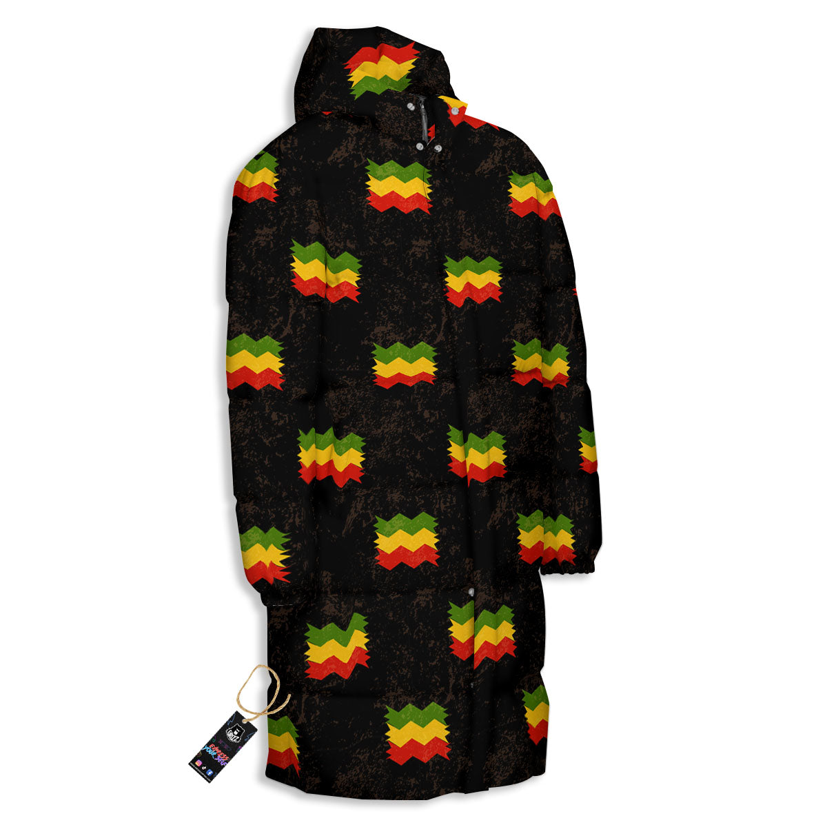 Flag Rasta Print Pattern Long Down Jacket-grizzshop