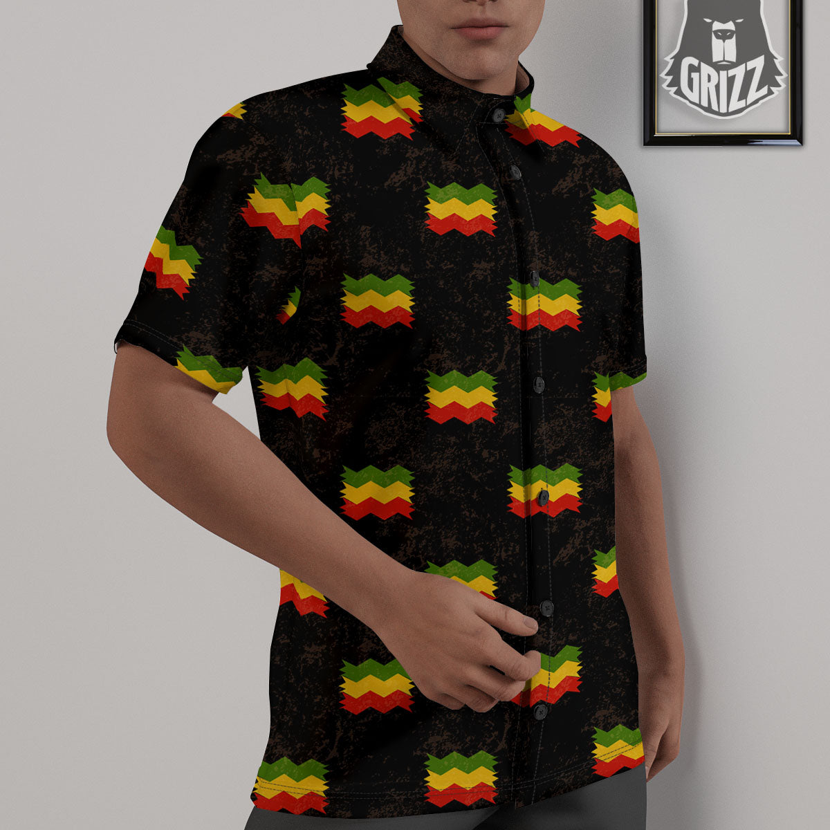 Flag Rasta Print Pattern Untucked Shirts-grizzshop