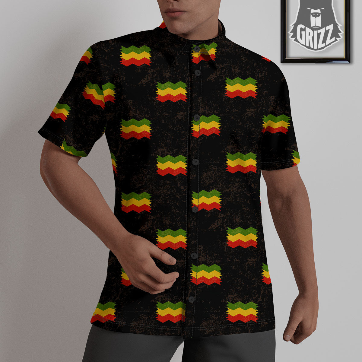 Flag Rasta Print Pattern Untucked Shirts-grizzshop