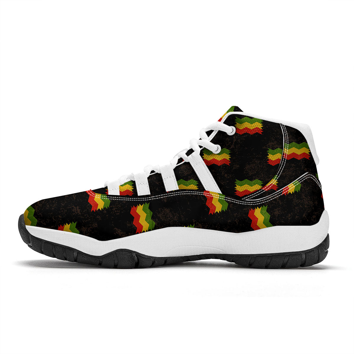 Flag Rasta Print Pattern White Bball Shoes-grizzshop