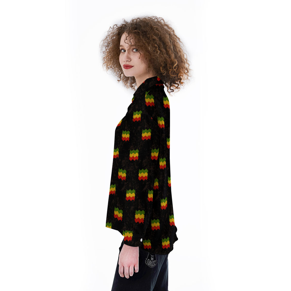 Flag Rasta Print Pattern Women's Long Sleeve Shirts-grizzshop