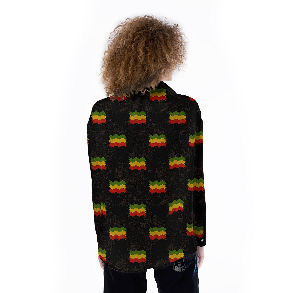 Flag Rasta Print Pattern Women's Long Sleeve Shirts-grizzshop