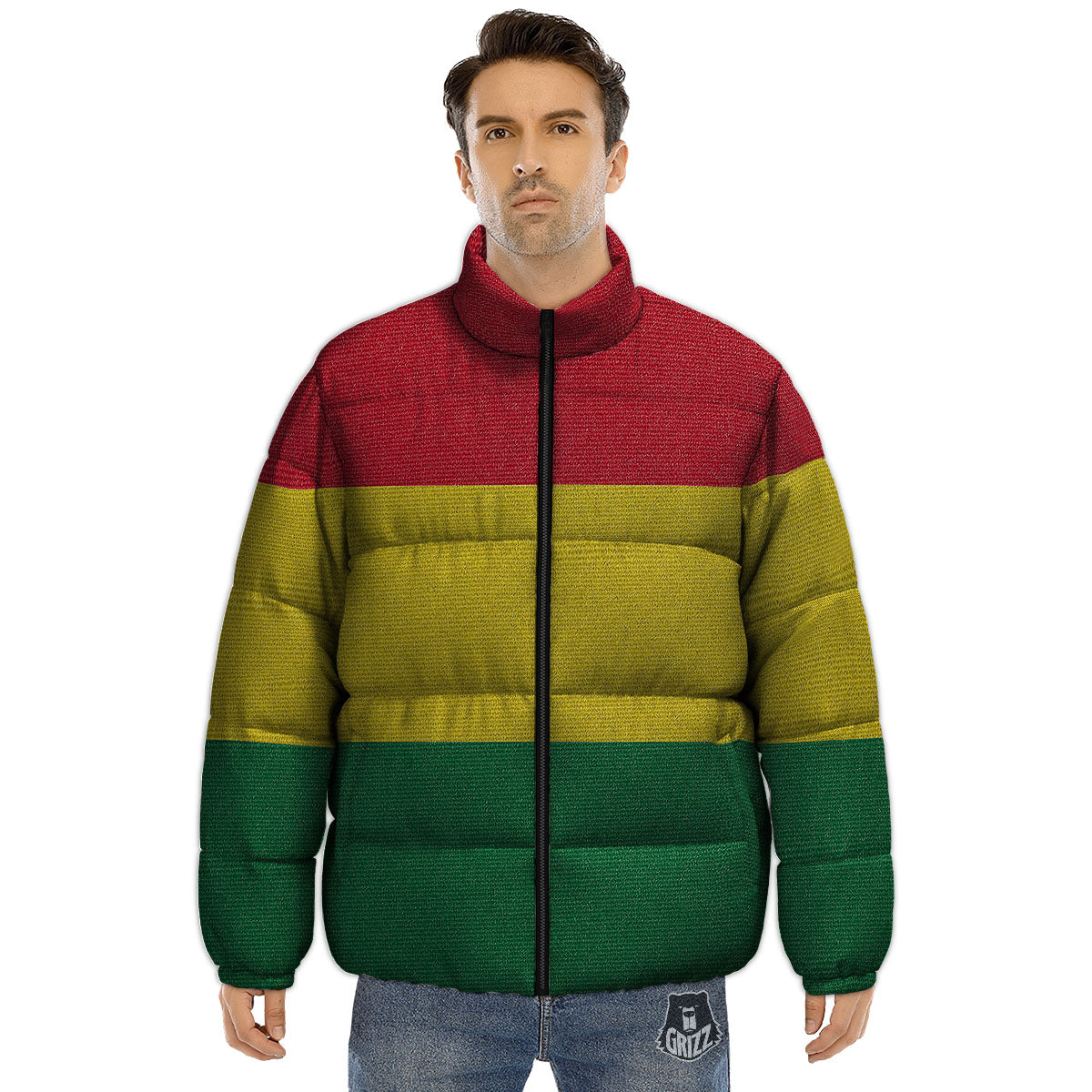 Flag Rasta Print Puffer Jacket-grizzshop