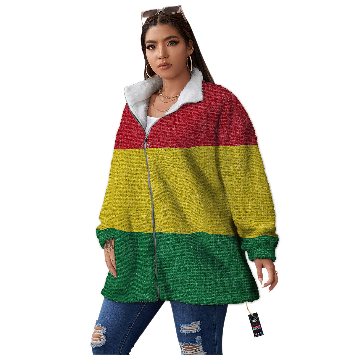 Flag Rasta Print Women's Sherpa Jacket-grizzshop